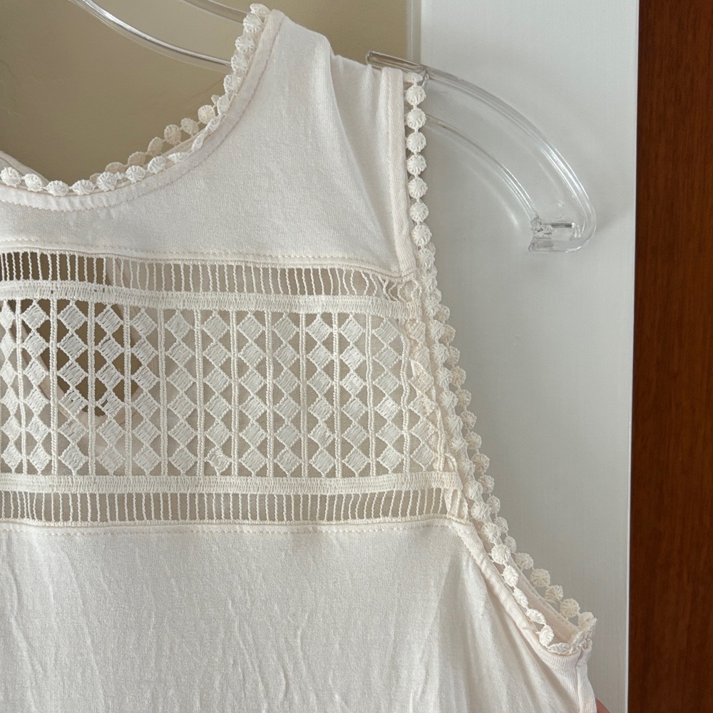White Crochet Yoke Sleeveless Midi Dress - Picture 7 of 9